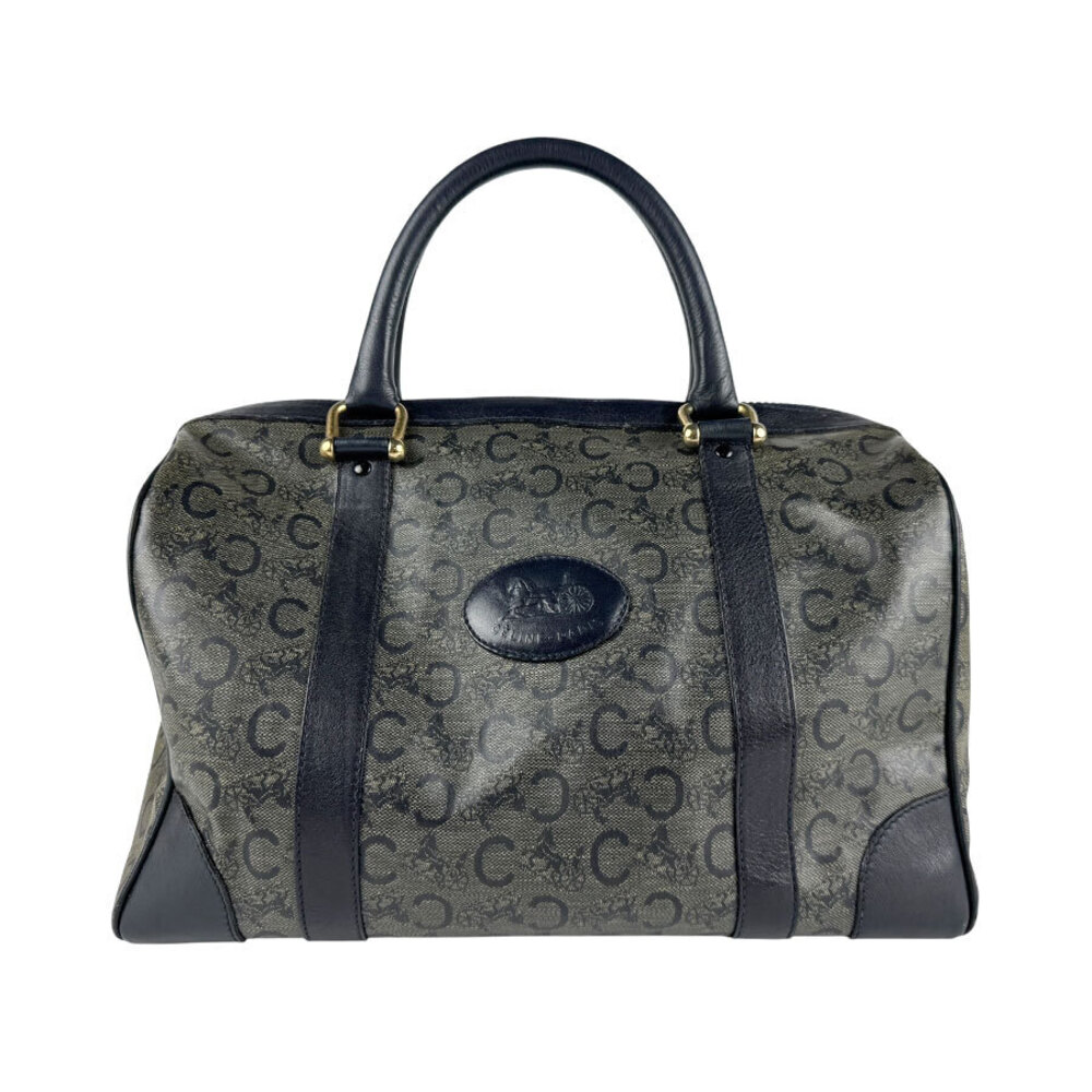 Celine Handbag Boston Bag Canvas Leather Navy Blue